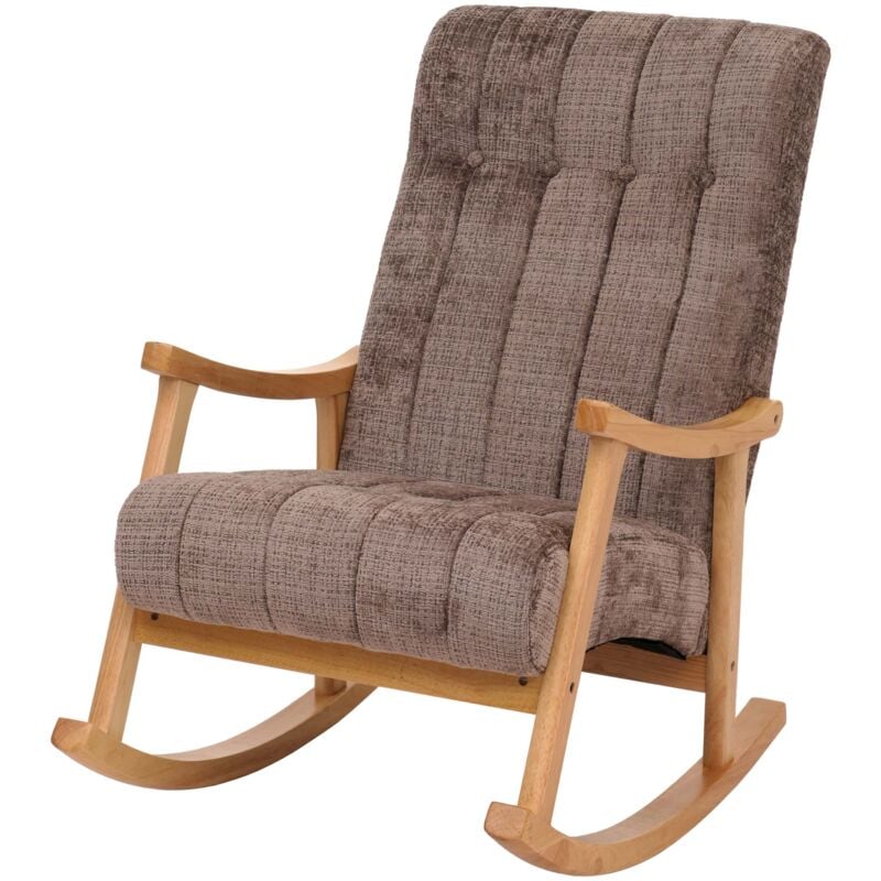 Fauteuil à bascule HHG 857, relax, bois mvg tissu/textile chenille (465g/m²), marron, piètement naturel