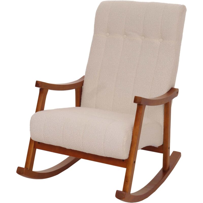 HHG - Fauteuil à bascule 862, fauteuil relax, bois mvg tissu/textile bouclé (450 g/m²), beige, structure aspect noyer