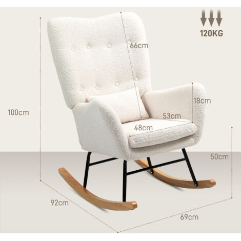 Fauteuil à bascule, housse confortable, rembourrage épais, coussin lombaire, antidérapant, blanc crème