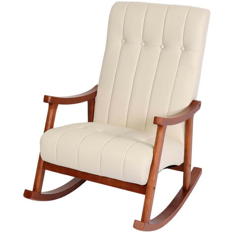 Fauteuil à bascule HWC-K10, fauteuil à bascule Fauteuil relax  Similicuir crème, piétement aspect n