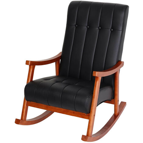 Fauteuil à bascule HWC-K10, fauteuil à bascule Fauteuil relax  Similicuir noir, piétement aspect no
