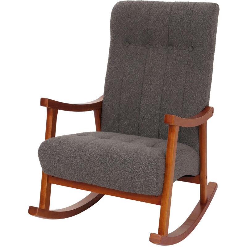 HW - Fauteuil à bascule C-K10, fauteuil de relaxation, bois mvg tissu/textile bouclé (450g/m²) gris foncé, structure aspe