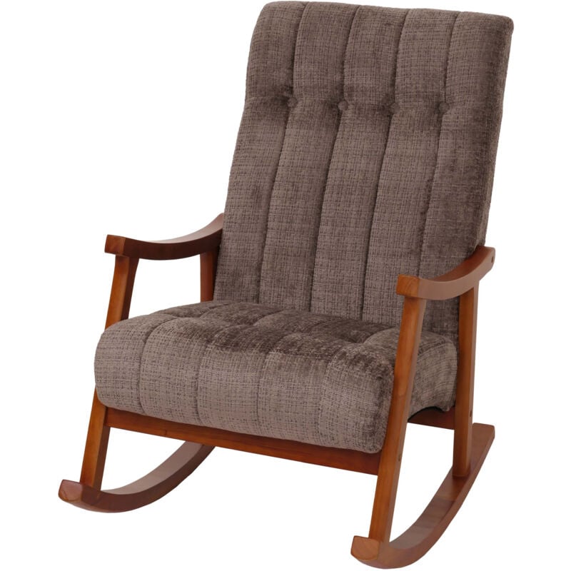 Fauteuil à bascule HW C-K10, relax, bois mvg tissu/textile chenille (465g/m²) marron, piètement imitation noyer