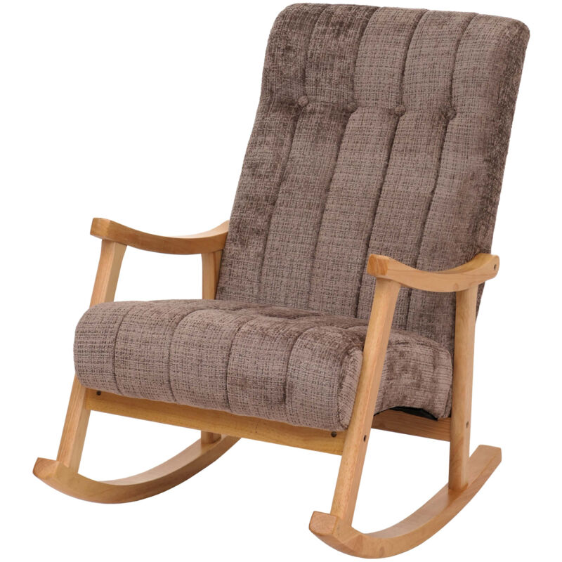 Fauteuil à bascule HW C-K10, relax, bois mvg tissu/textile chenille (465g/m²) marron, piètement naturel