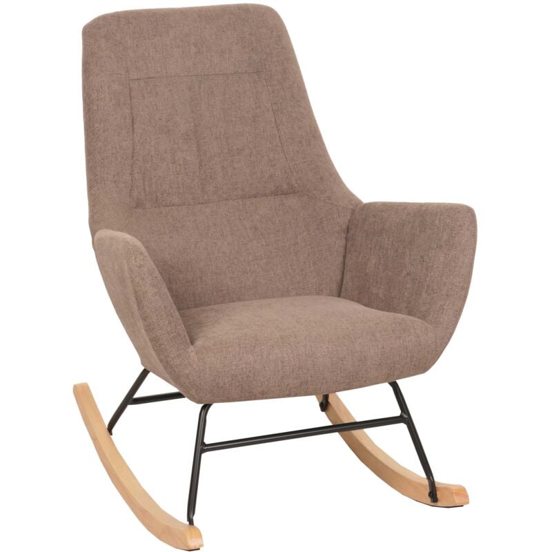 Fauteuil à bascule chaise de relaxation avec accoudoirs en bois métal et tissu marron 040006908