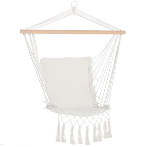 Fauteuil à bascule intérieur et extérieur en tissu avec pompons, 90x50 cm, crème