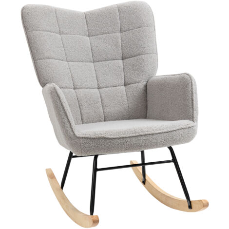Fauteuil à bascule MARIANNE laine bouclée grise