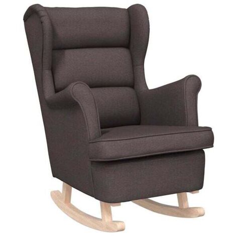 Fauteuil à bascule marron foncé, dimensions 74 x 90 x 102 cm, revêtement en tissu