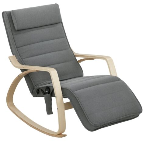 Fauteuil à bascule massage avec chauffage lombaire, 3 modes, tissu gris, fauteuil relax ergonomique salon chambre détente