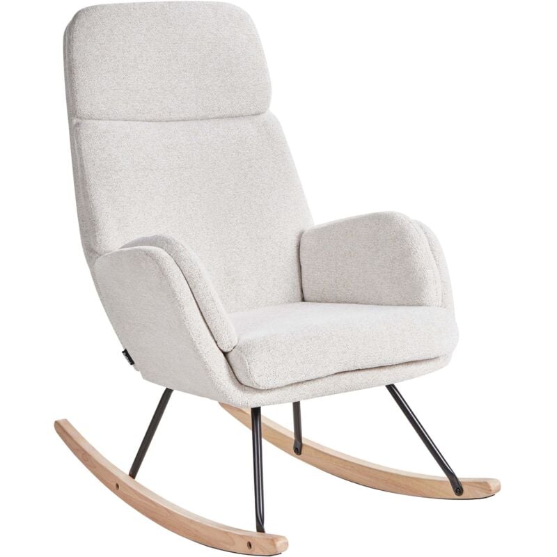 Fauteuil à Bascule Moderne en Tissu Assise Polyester Pieds Métal Patins en Bois Blanc Cassé Kvelia