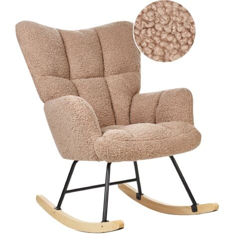 BELIANI Fauteuil à Bascule Moderne en Tissu Bouclé Beige Sable et Pieds en Bois Oulu