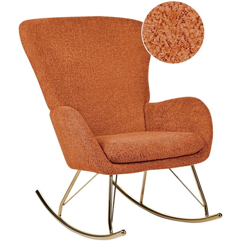 Beliani - Fauteuil à Bascule Moderne en Tissu Bouclé Orange et Pieds Métal Dorés Anaset