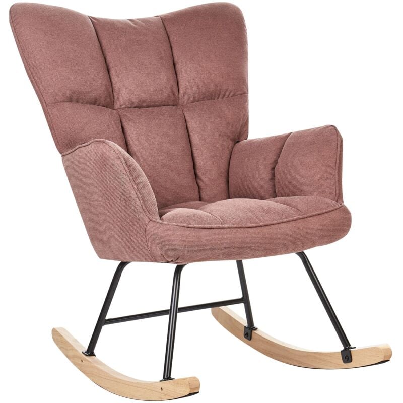 Fauteuil à Bascule Moderne en Tissu Rose et Pieds en Bois Oulu