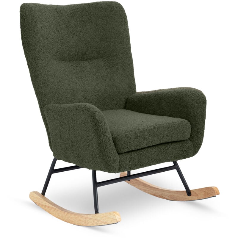 Sicaan - Fauteuil à bascule moderne freyja tissu bouclette kaki