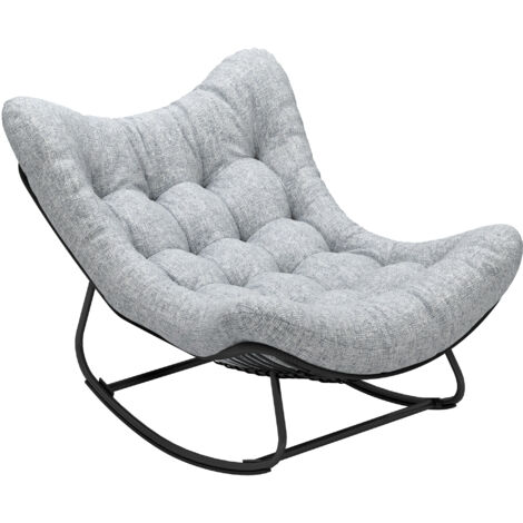 Fauteuil à bascule œuf gris pour jardin, 98x111x74 cm, avec coussin rembourré, chaise balancelle design extérieur confortable.