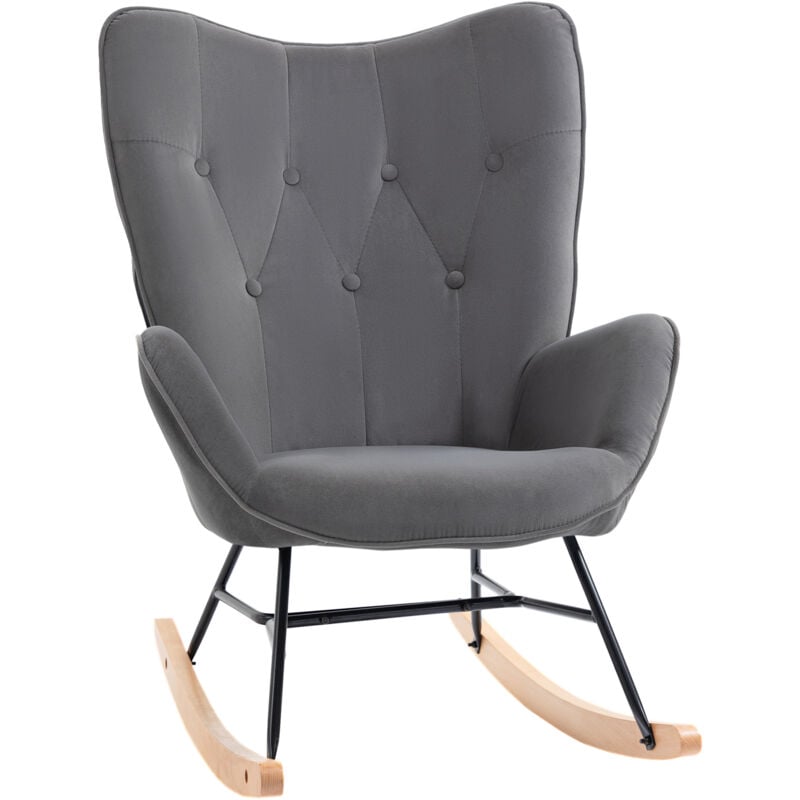 Homcom - Fauteuil à bascule oreilles rocking chair grand confort accoudoirs assise dossier garnissage mousse haute densité aspect velours anthracite
