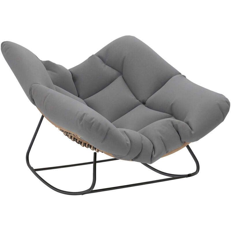 Fauteuil à bascule papasan - Outsunny - usage intérieur et extérieur - avec coussin rembourré - rotin - gris
