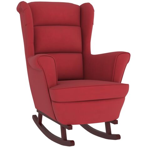 Fauteuil à bascule pieds en bois d'hévéa Rouge bordeaux Velours