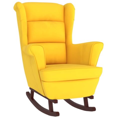 Fauteuil à bascule pieds en bois massif d'hévéa Jaune Velours