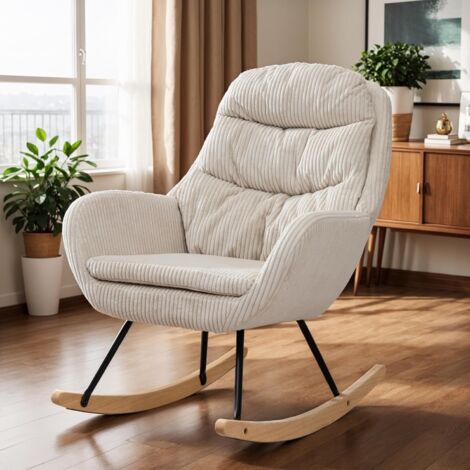 Fauteuil à bascule relaxant Okwish avec appui-tête et coussin lombaire, fauteuil d'allaitement pour salon et chambre, fauteuil d'intérieur, imitation peau de mouton beige