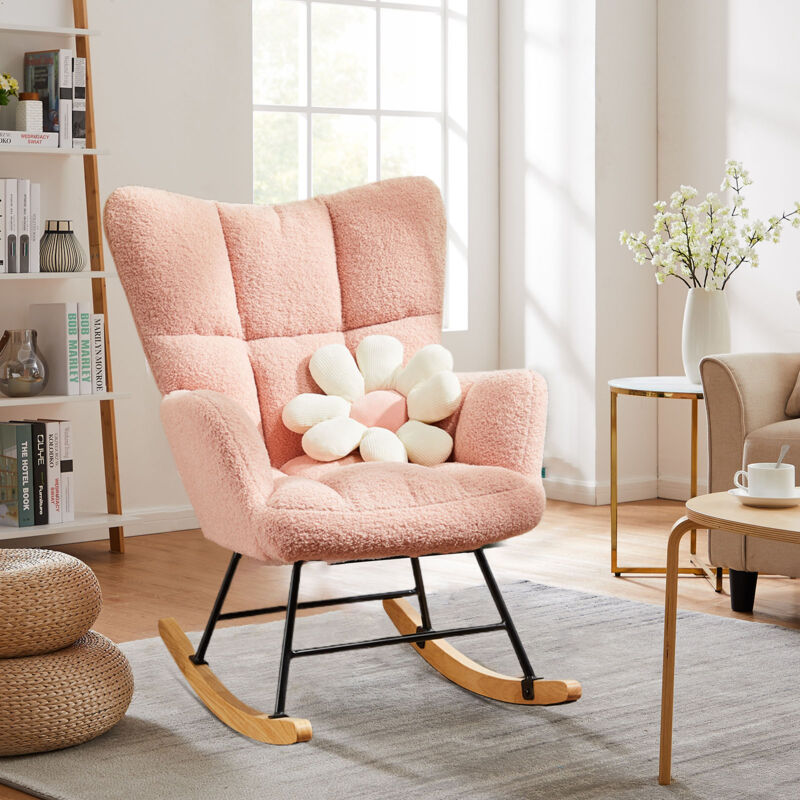 Fauteuil à bascule rembourré avec dossier haut Teddy parentalité,bois naturel de style scandinave,Convient pour le salon, la crèche, la chambre