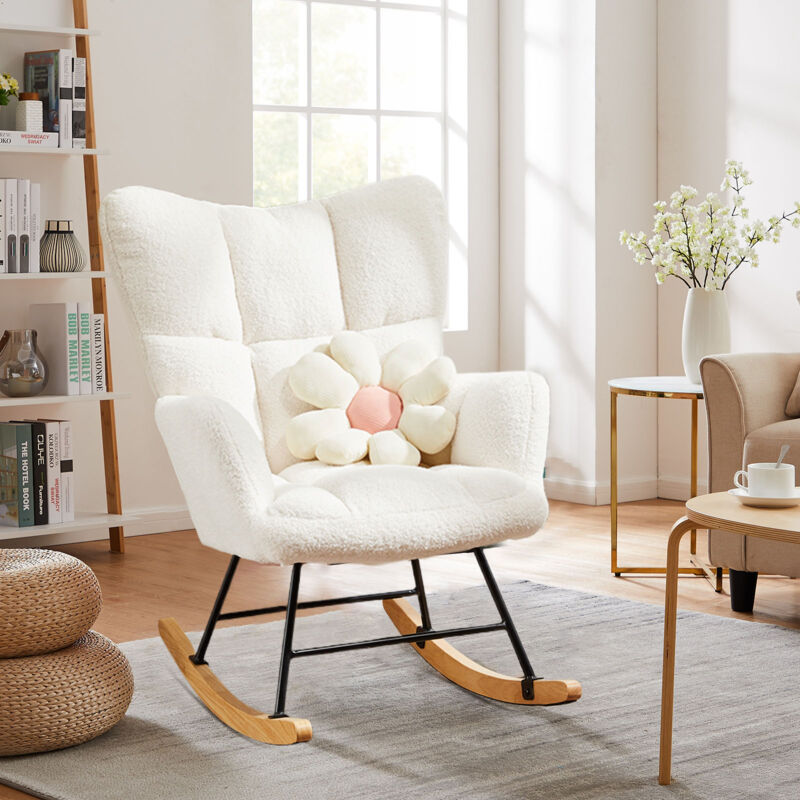 Fauteuil à bascule rembourré avec dossier haut Teddy parentalité,bois naturel de style scandinave,Convient pour le salon, la crèche, la chambre