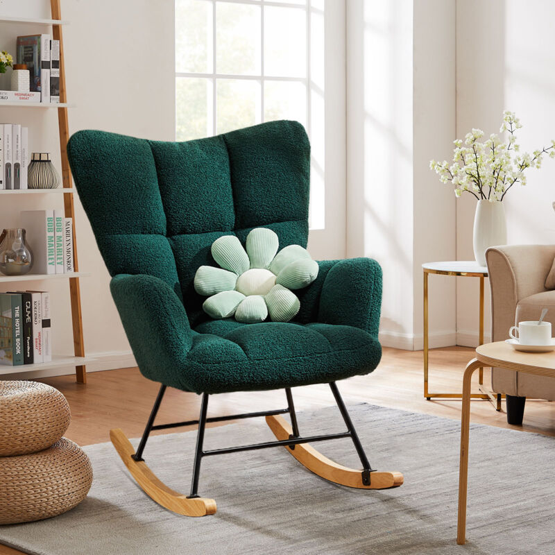 Fauteuil à bascule rembourré avec dossier haut Teddy parentalité,bois naturel de style scandinave,Convient pour le salon, la crèche, la chambre