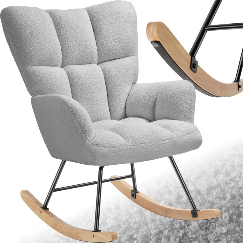 Tectake - Fauteuil à bascule Rembourré avec revêtement en tissu bouclé matelassé grand dossier