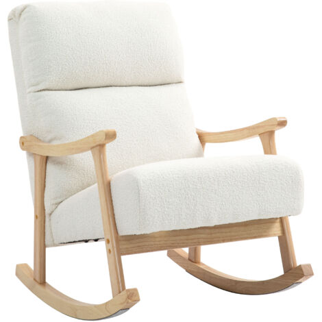 Fauteuil à bascule, revêtement en tissu aspect velours, dossier ergonomique, charge maximale 120 kg, 65 cm (L) x 90 cm (P) x 98 cm (H), blanc crème