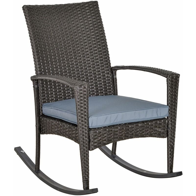 Outsunny - Fauteuil à bascule rocking chair avec coussin d'assise déhoussable 66L x 88l x 98H cm résine tressée imitation rotin grise - Gris