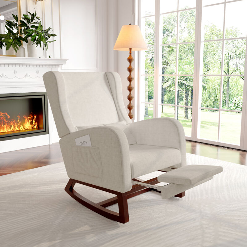 Sureh - Fauteuil à bascule, rocking chair avec repose-pieds rétractable, fauteuil allaitement, chaise a bascule en velours mat, pieds en bois,