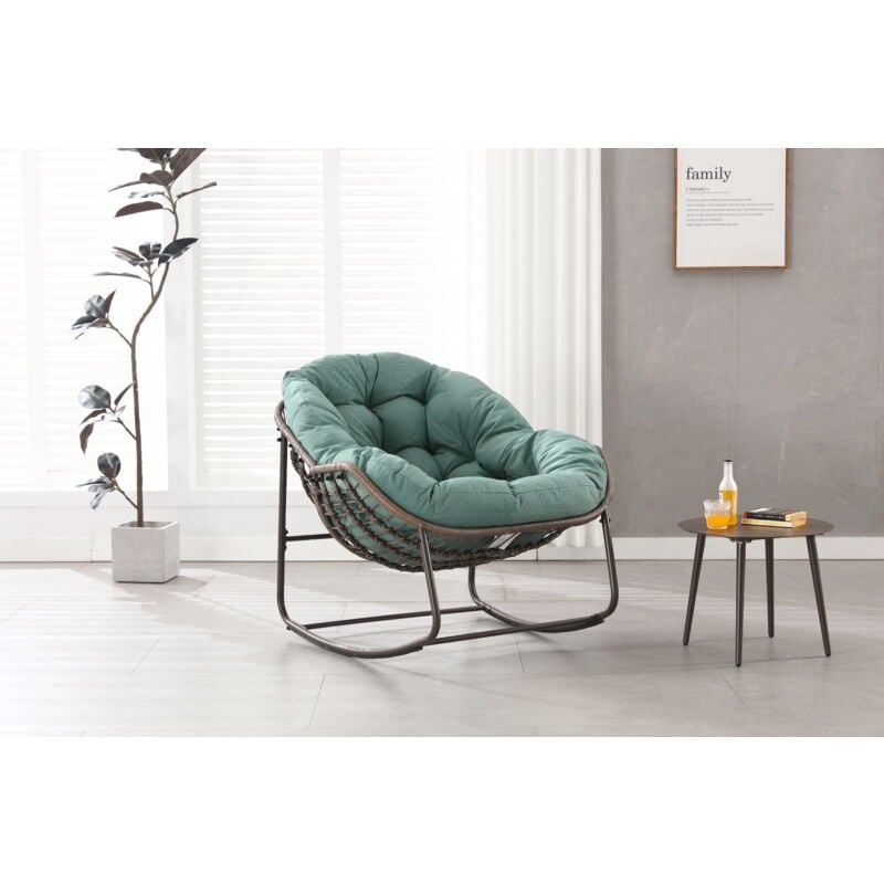 Fauteuil à bascule rocking-chair confortable avec coussin épais pour intérieur et extérieur, vert