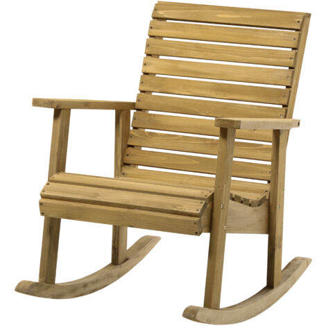 Fauteuil à bascule rocking chair d'extérieur jardin en bois massif - 64 x 86 x 85 cm marron