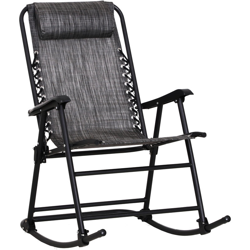 Outsunny - Fauteuil à bascule rocking chair pliable de jardin dim. 94L x 64l x 110H cm acier époxy textilène gris chiné