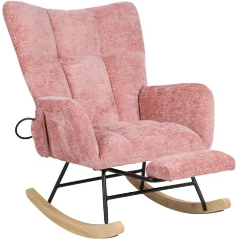 Fauteuil à bascule rose en velours côtelé avec repose-pieds intégré – la combinaison parfaite de confort et de détente.