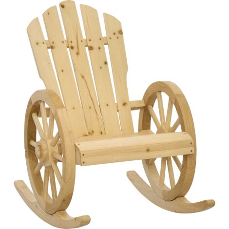 Fauteuil à bascule rustique, chaise de jardin, roue de chariot, étanche, bois de sapin, 68 x 88 x 92 cm