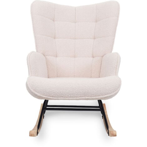 SICAAN Fauteuil à bascule scandinave LUNA bouclette beige avec surpiqûres