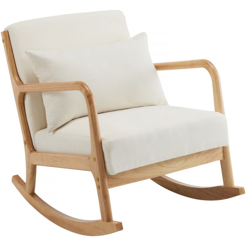 Fauteuil à bascule style scandinave bouclette et bois Clinton - Beige