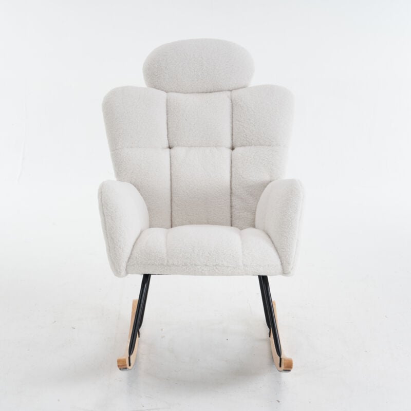 Liberté - Fauteuil à bascule Teddy Bear en tissu, tapisserie d'ameublement, blanc