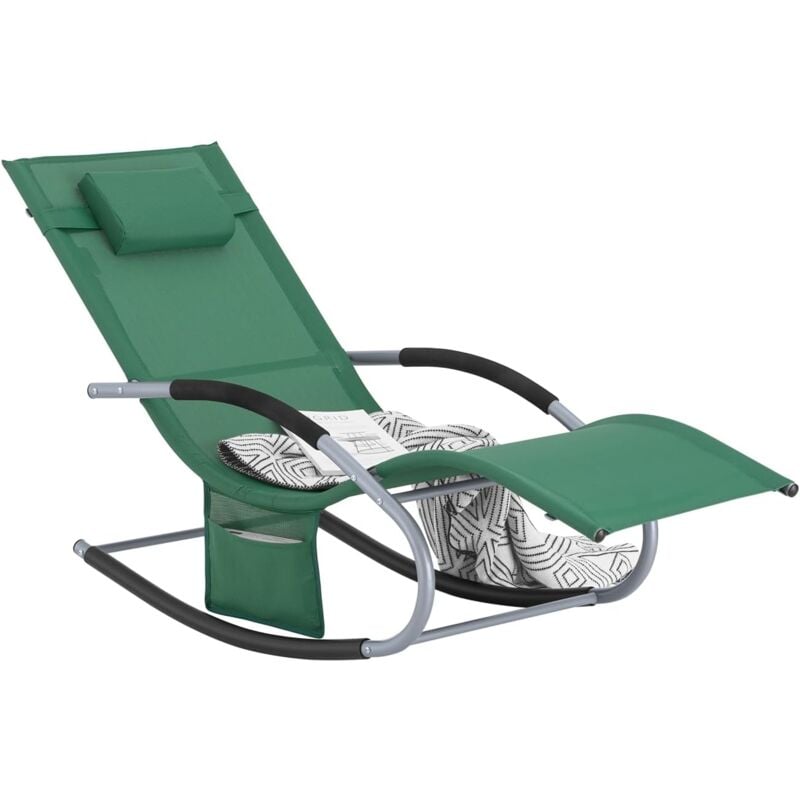 OGS28-WD Bain de Soleil Chaise Longue Fauteuil à Bascule avec Appui-tête et Pochette latérale et Repose-Pieds Transat de Jardin Rocking Chair