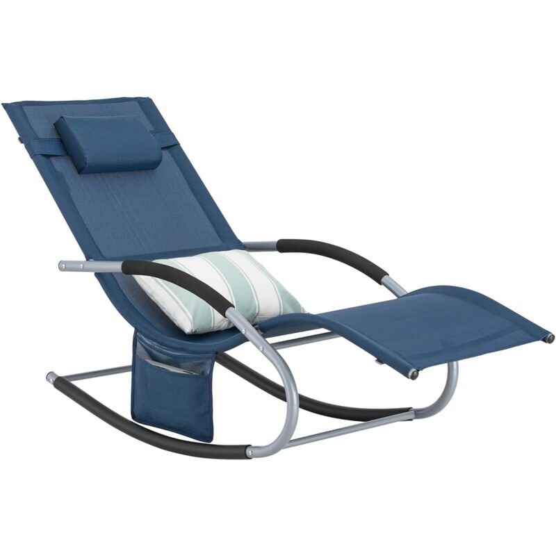 OGS28-NB Bain de Soleil Chaise Longue Fauteuil à Bascule avec Appui-tête et Pochette latérale et Repose-Pieds Transat de Jardin Rocking Chair