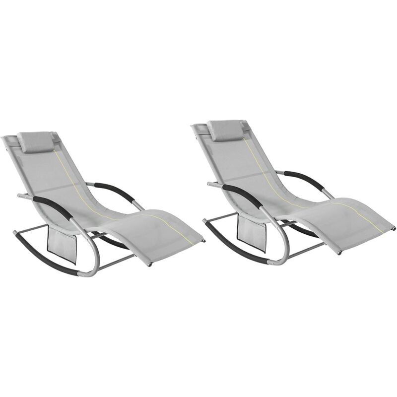 OGS28-HG x2 Lot de 2 Bain de Soleil Chaise Longue Fauteuil à Bascule avec Appui-tête et Pochette et Repose-Pieds - Sobuy