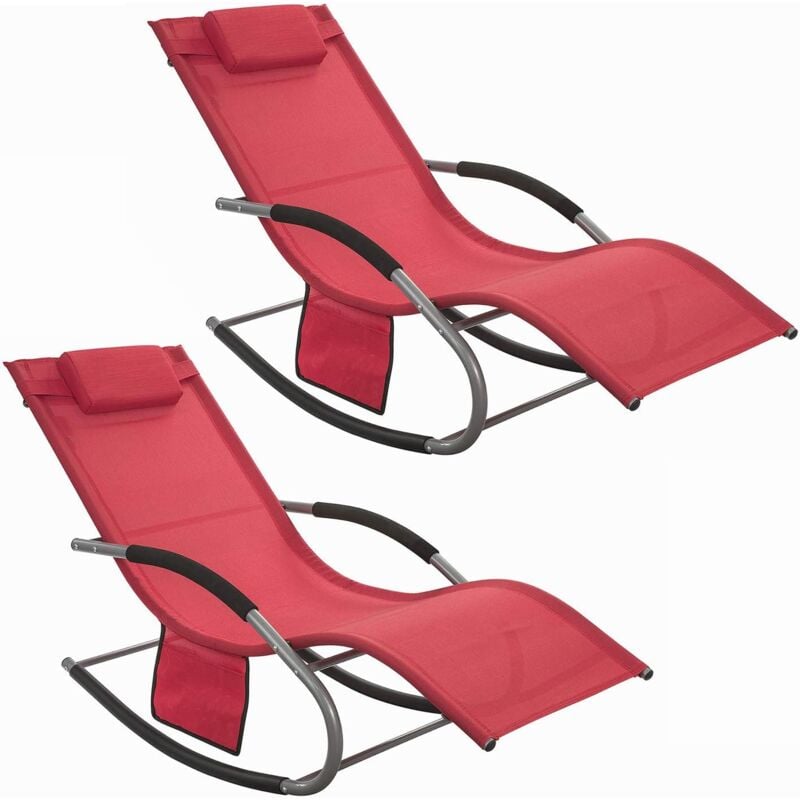 OGS28-Rx2 Lot de 2 Fauteuils à Bascule avec Repose-Pieds Rouge - Sobuy