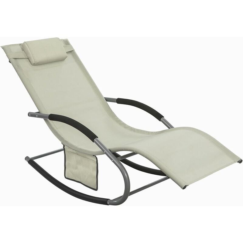 Fauteuil à bascule Chaise longue Transat de jardin avec repose-pieds et 1 pochette latérale, Bain de soleil Rocking Chair - Crème Sobuy OGS28-MI