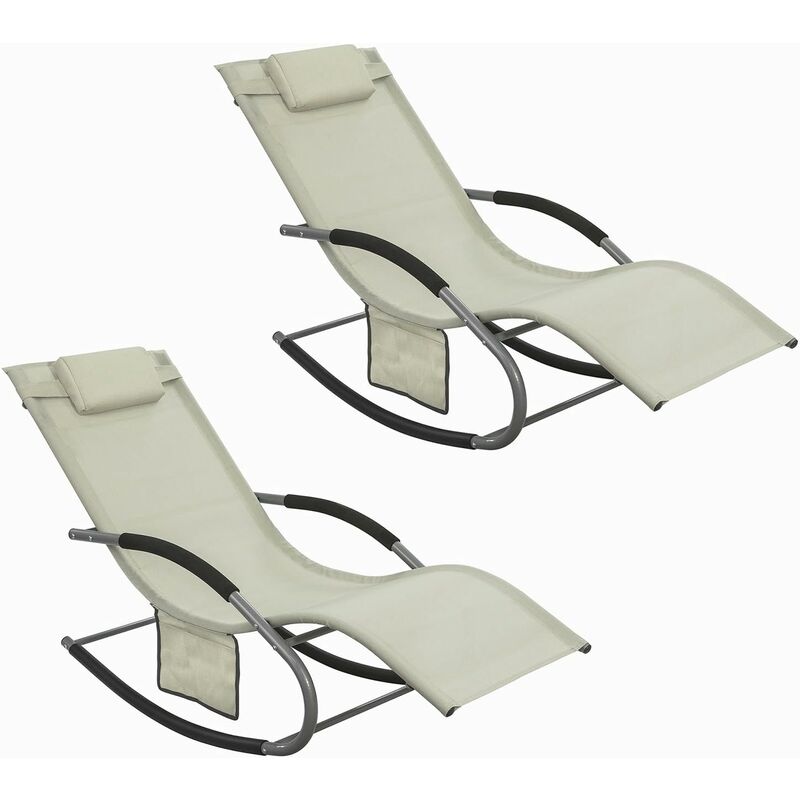 lot de 2 fauteuils à bascule transats de jardin avec repose-pieds, bains de soleil rocking chair - crème sobuy ogs28-mix2