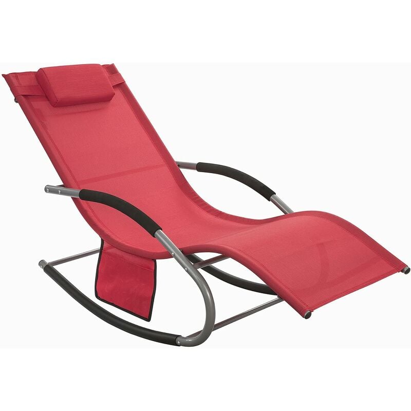 Fauteuil à bascule Chaise longue Transat de jardin avec repose-pieds, Bain de soleil Rocking Chair - Rouge Sobuy OGS28-R