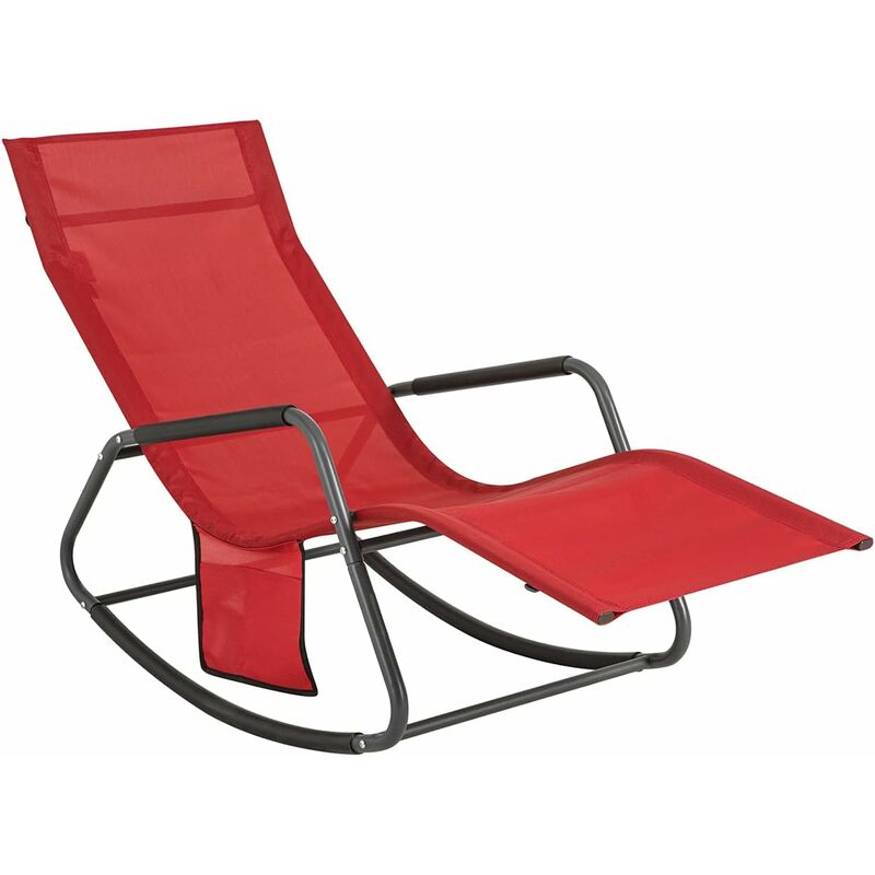 OGS47-R Fauteuil à Bascule Transat de Relaxation Chaise Longue Bain de Soleil Rocking Chair – avec Pochette latérale et Repose-Pieds - Sobuy