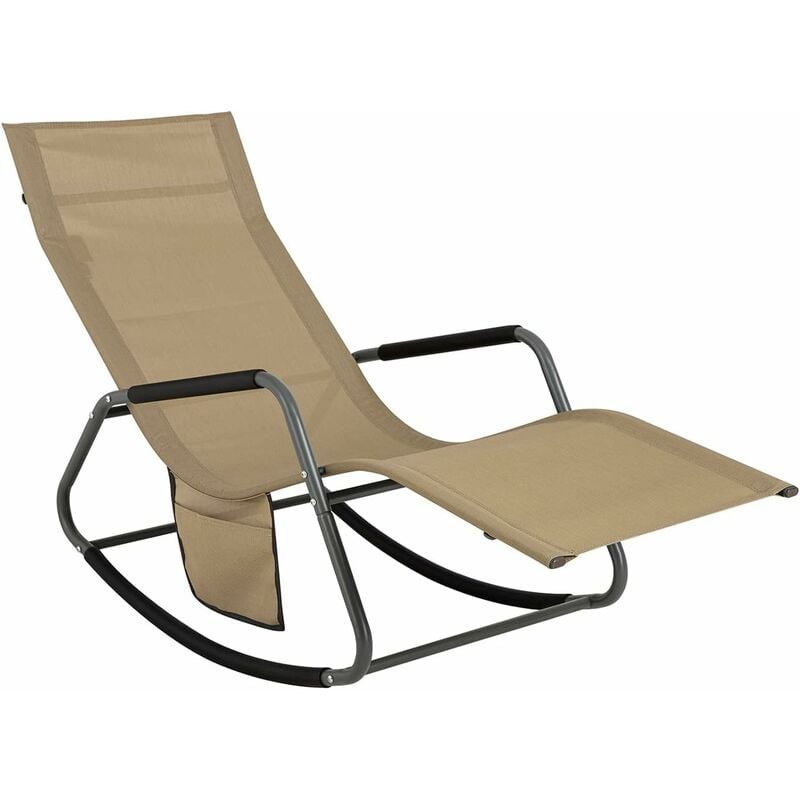 OGS47-KA Fauteuil à Bascule Transat de Relaxation Chaise Longue Bain de Soleil Rocking Chair – avec Pochette latérale et Repose-Pieds - Sobuy