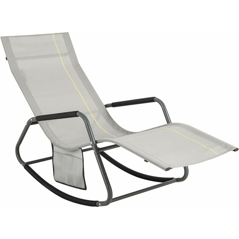 OGS47-HG Fauteuil à Bascule Transat de Relaxation Chaise Longue Bain de Soleil Rocking Chair – avec Pochette latérale et Repose-Pieds - Sobuy