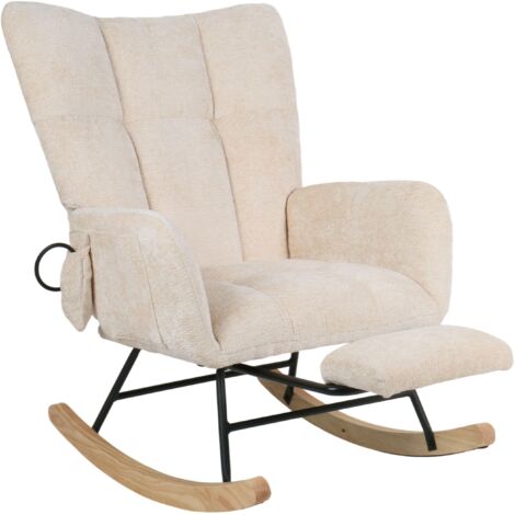 Fauteuil à bascule une place en velours côtelé beige avec repose-pieds intégré – la combinaison parfaite de confort et de détente.